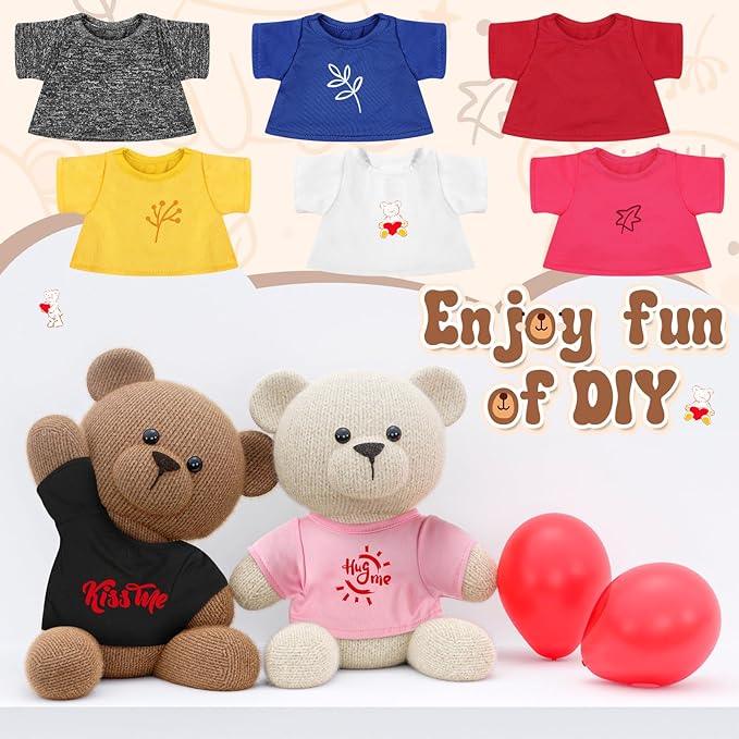 8 Pcs Sublimation Stffed Animal Tshirt for 8-12 Inch Plush Bear 8 Colors Stuffed Bear Clothes Perfect for DIY Stuffed Doll Outfit