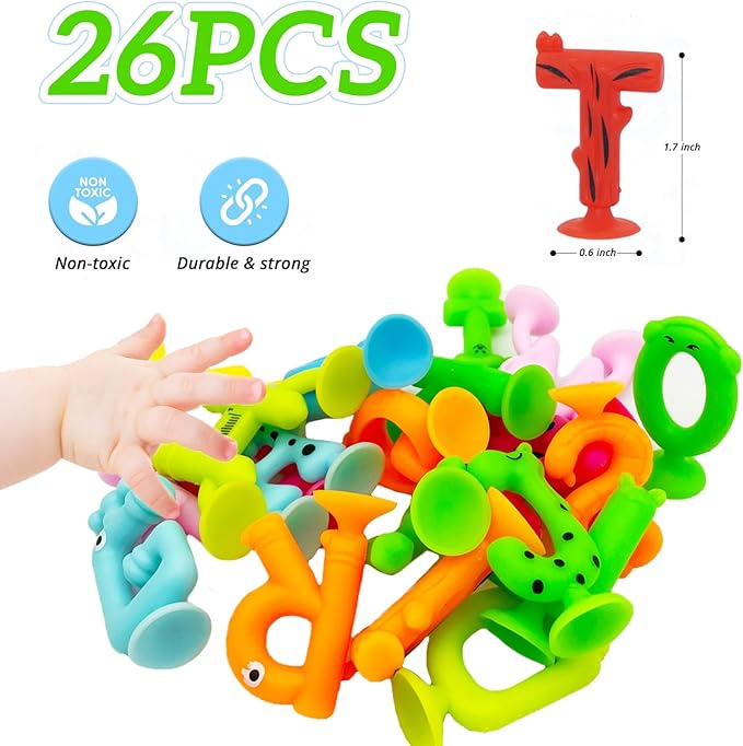 Suction Letters Bath Toys with Storage, 26 PCS Bath Toys for Kids Ages 4-8, Sensory, Window and Travel Toy, Montessori Gift for 3 4 5 6 7 Years Old Boys Girls (Letters)