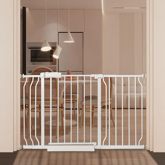 Extra Wide Baby Gate 48.03-52.76 Pressure Mounted,Child Dog Pet Safety Gates with Walk Through Door for Doorways Stairs No Drilling in Door,White