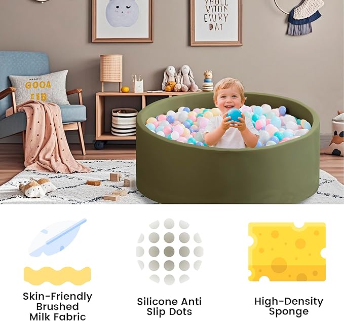 Ball Pit for Toddlers 47.24''x15.75'' Baby Ball Pit Soft Foam Ball Pits Round Lagre Kids Ball Pits Indoor Kids Play Ball Pool Ideal Gift for Children (Sagegreen, NO Balls)