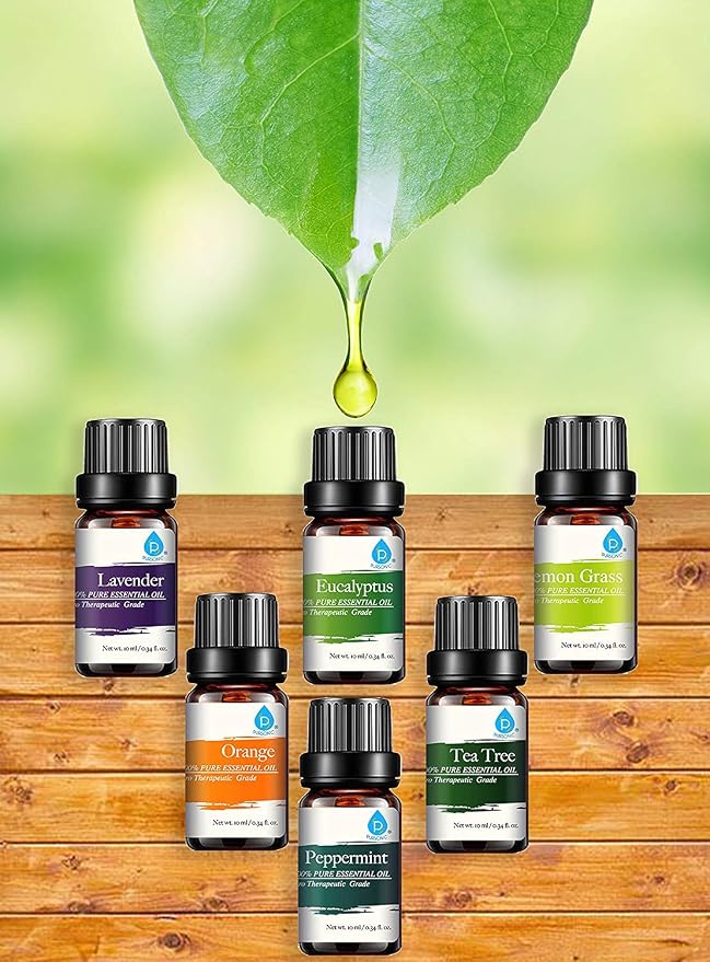 Pursonic Essential Oils Set - Top 6 Aromatherapy Blends Gift Set - 10ml 100% Pure Essential Oils for Diffusers, Home, Massage, & Bath (Eucalyptus,Lavender,Lemongrass,Orange,Peppermint,Tea Tree)