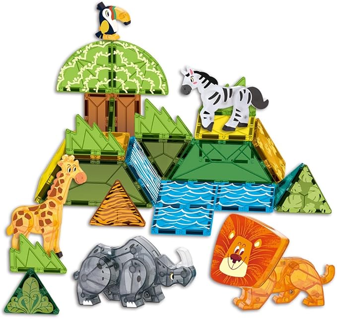 Magnetic Tiles Set Grassland Animals Theme Toys, Magnet Tiles Building Blocks Toys for Kids Ages 3+