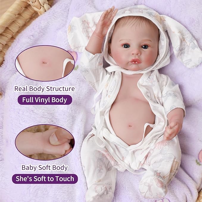Lifelike Reborn Baby Dolls 18 Inch Realistic Veins Newborn Baby Girl Doll, Handmade Real Life Size Full Silicone Body Baby Dolls with Doll Accessories