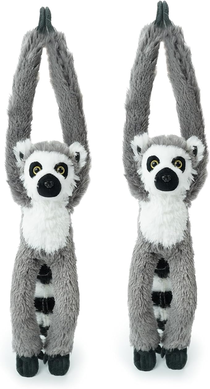 2 Pcs 50CM realistic hanging plush animal-filled lemur toys with hands and feet Parent-child knot , Lemur soft long plush jungle party decoration curtain storage toys Stuffed Animals for Kids 4-8