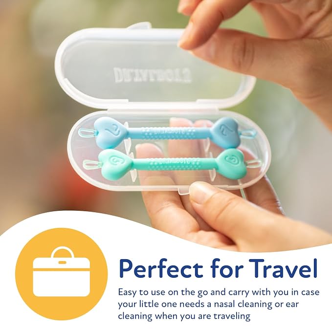 Dr. Talbot’s Baby Safe Nose and Ear Cleaner Set with Hygienic Travel Case, Gentle Dual-Ended Easy Mucus and Wax Remover Tool, 2 Pack, Neutral Colors