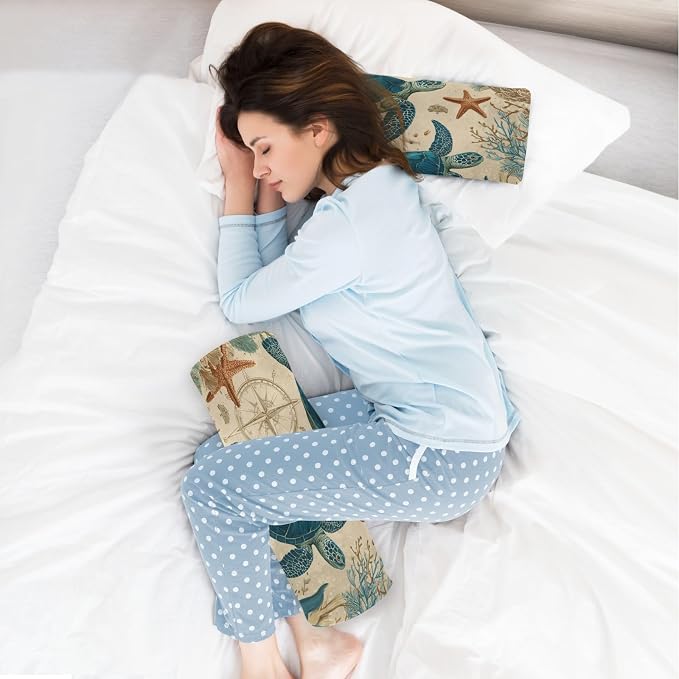 Sea Turtle Corals Starfish Neck Roll Pillow Bolster Round Health Memory Foam Long Cervical Cylinder Pillows with Removable Washable Cover for Body Bed Legs Back Yoga