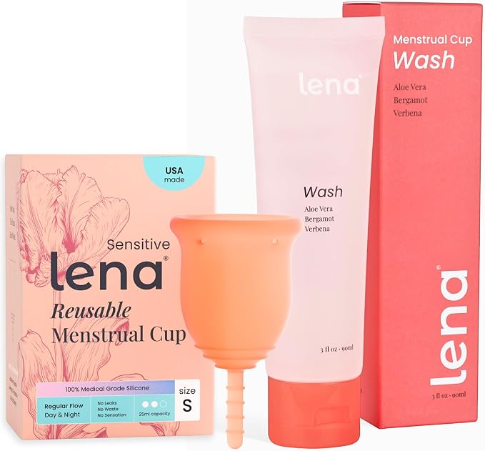 Lena Sensitive Small Menstrual Cup & Lena Cup Wash – Soft Reusable Silicone Period Cup and Gentle Cleanser Set for Comfortable, Easy Care