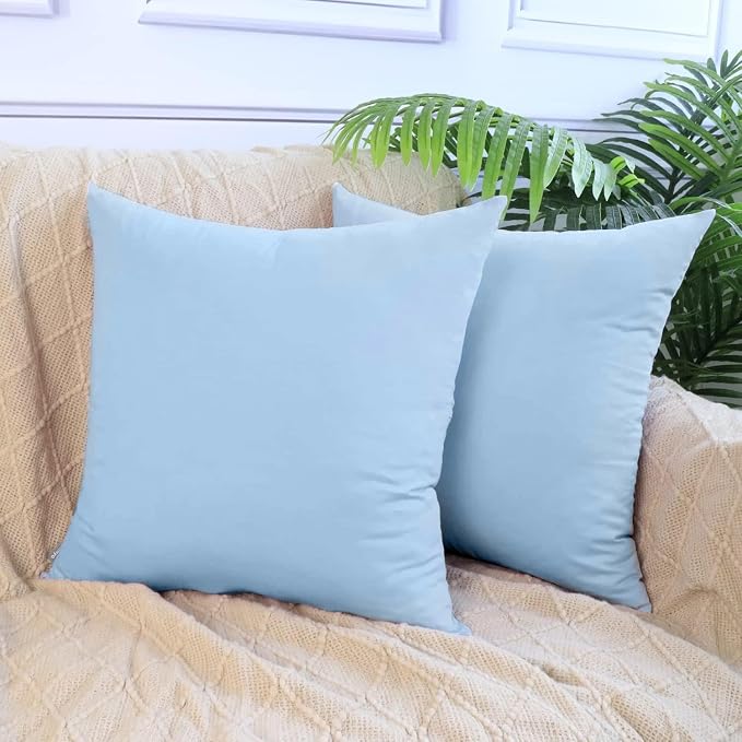 4-Pack 100% Cotton Comfortable Solid Decorative Throw Pillow Case,Thmyo Square Cushion Cover Pillowcase Sublimation Blank Pillow Covers DIY Throw Pillowcase for Sofa(24x24 inch/ 60x60cm,Light Blue)