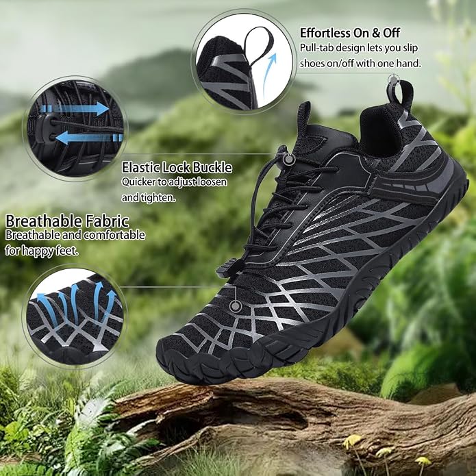 Barefoot Shoes for Women & Men, Grounded Walking Hiking Barefoot Shoes, Wide Toe Box Non-Slip Water Athletic Footwear, Comfortable Vitality Barefoot Footwear, Trail Running Sneakers Unisex