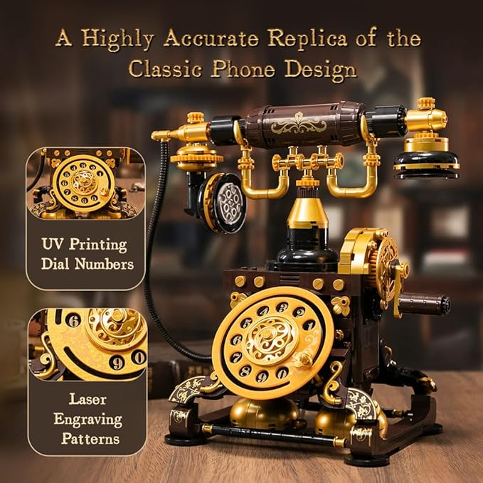 Retro Phone Building Blocks Set for Adults, Vintage DIY Telephone Model Kit with Realistic Design, Creative Home Decor Gift, Ideal Gifts for Collectors & Hobbyists