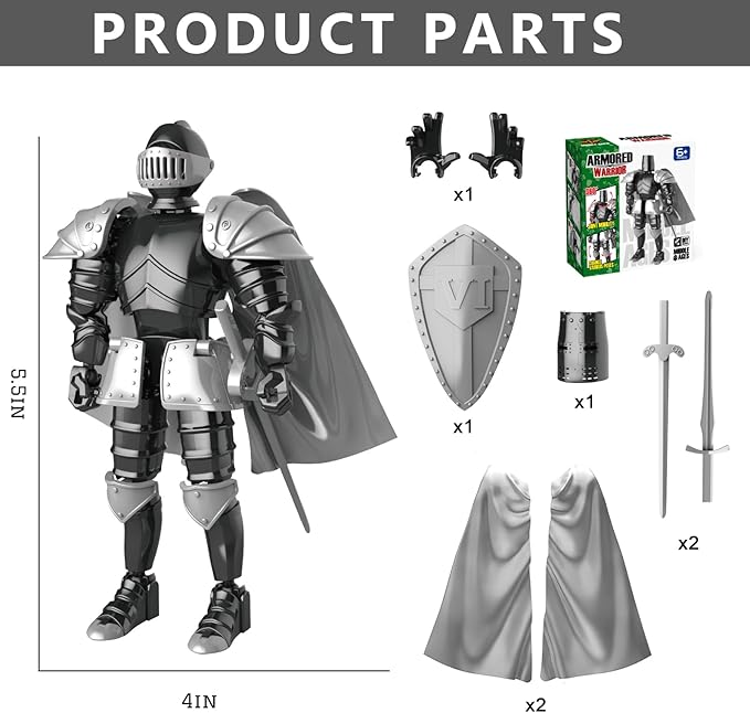 Knight Action Figures, Medieval Action Figures,Knight Armor Action Figure,Multi-Jointed Movable Robot Mannequin (Black)