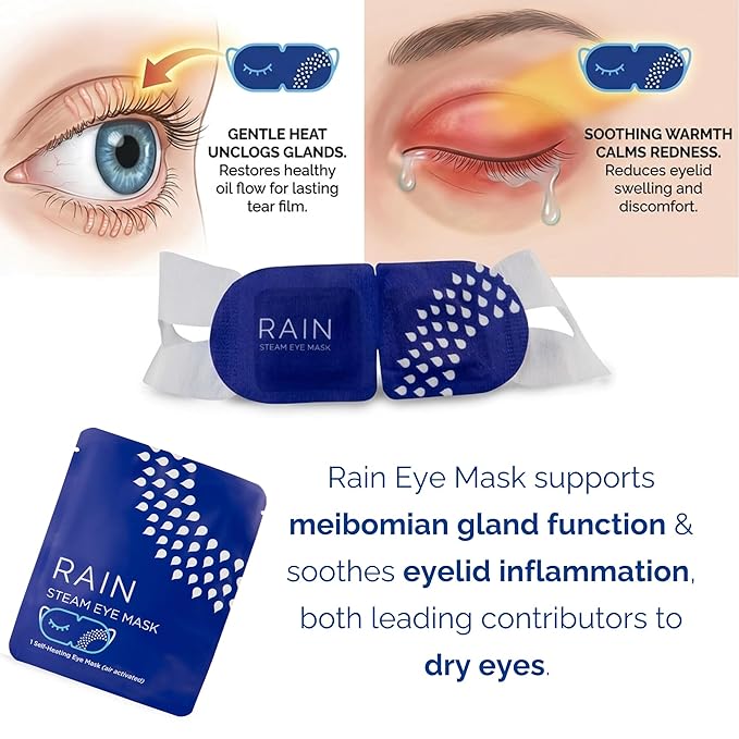 Rain Heated Eye Mask for Dry Eyes - Steam Eye Mask - Self Heating Warm Compress for Dry Eyes Relief, Stye Treatment, Moist Heat - Disposable, Unscented, No Microwave, Travel Ready, Spa (20 Masks)