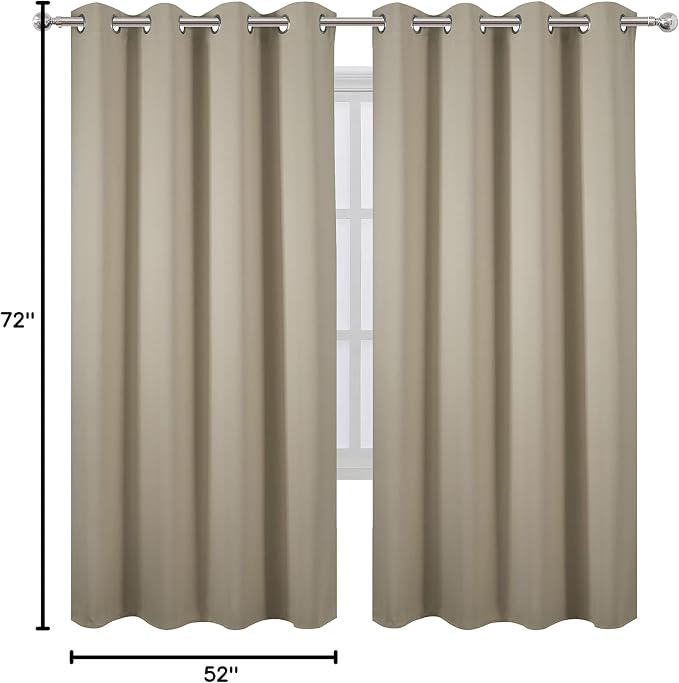 LEMOMO Beige Thermal Blackout Curtains/52 x 72 Inch/Set of 2 Panels Room Darkening Curtains for Bedroom