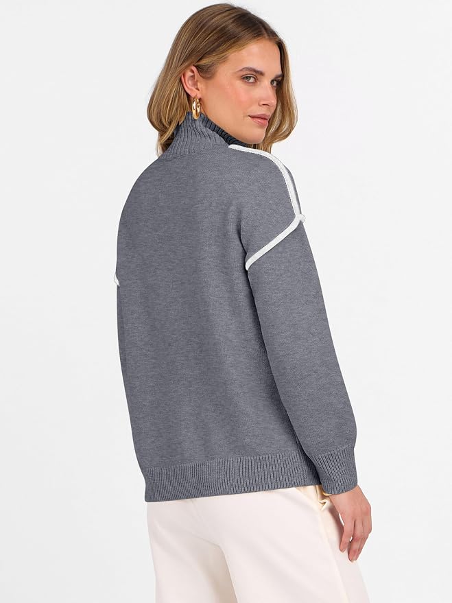ANRABESS Womens Quarter Zip Sweaters Fall Long Sleeve V Neck Shirts Collared Business Casual Tops Knit Pullover Sweatshirts