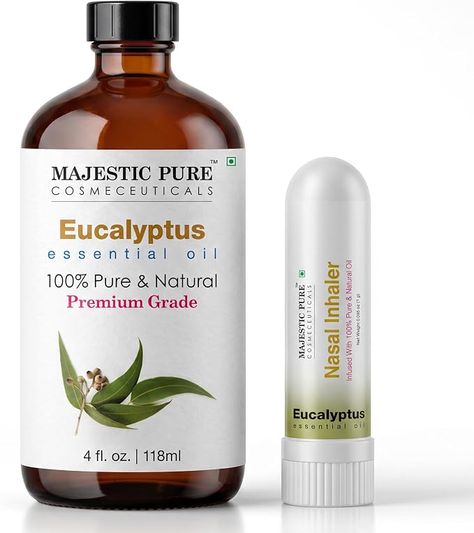 Majestic Pure Eucalyptus Essential Oil 4 Fl Oz | With Nasal Inhaler