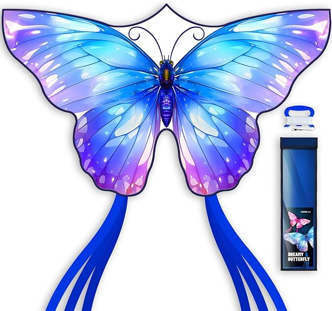 SGftre Butterfly Kite for Boys and Girls Easy Flight Hand Kites Perfect Outdoor Toy for Kids and Adults, Great for Beach Fun and Outdoor Activities, Great Gift for Kids (Blue Dreamy Butterfly)