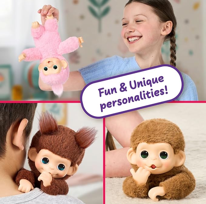 Little Live Pets Baby Monkey Minis – Chikki Cherry. Interactive Pet Toy. 20+ Sounds & Reactions. Soft Brown Fur. 7.4" Tall. Super Realistic. Feed, Nurture, React. Grippy Hands & Feet. Collect All 3