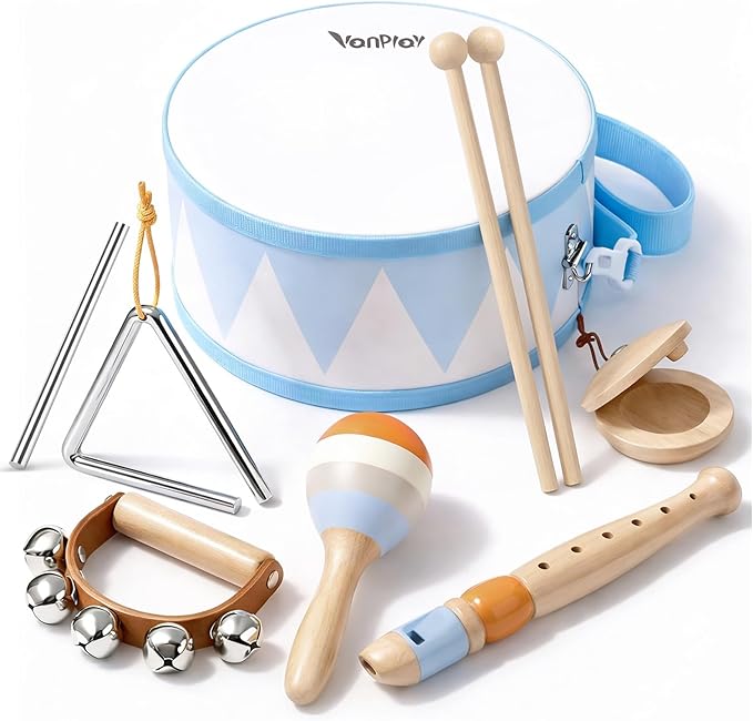 Drum Set for Boys - Toys for 2 3 Year Old Boy Birthday Gifts - Wooden Montessori Musical Instruments for Toddlers 2-4, Preschool Musical Toys with Snare Drum for Kids Age 3-5