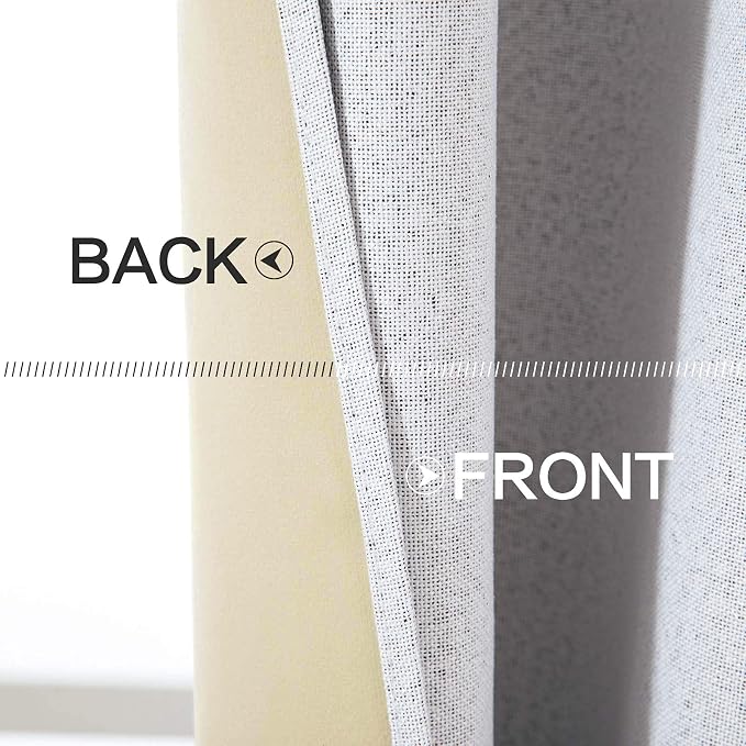 MIULEE Linen Texture Curtains for Bedroom Solid 100% Blackout Thermal Insulated Grayish White Curtains Grommet Room Darkening Curtains/Drapes for Living Room 52x72 Inch (2 Panels)