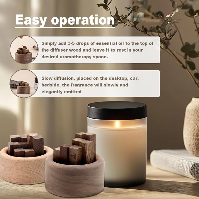 3 Pieces Wood Diffuser for Essential Oils, Aromatherapy Diffuser Black Walnut Wood for Home Office Bedroom Car