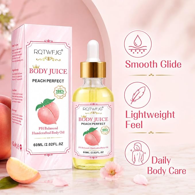 Peach Body Oil, 2.02 Fl Oz, Lightweight Body Moisturizer Oil with Dropper, Peach Scented Skin Care Oil for Dry-Feeling Skin, Massage and Daily Body Care (2.02 Fl Oz (Pack of 1))