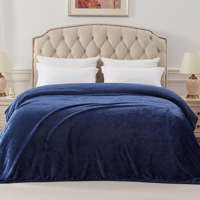 Exclusivo Mezcla Soft Fleece Blanket Twin Size for Bed, Navy Blue | 90x66 Inches, Double-Sided Brushed Flannel, Lightweight Plush Cozy Blanket for Home Decor, All Season, Machine Washable