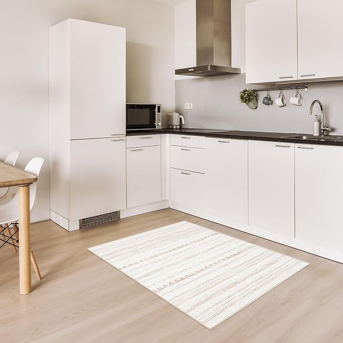 Nakagishi Boho 2x3 Washable Area Rug Non Slip Carpet for Entryway Beige | Pet & Kid Friendly, Machine Washable, Low Pile Carpet for Kitchen Hallway Daily Home Decor,Farmhouse Neutral Moroccan