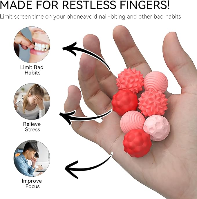 Large Magnetic Sensory Fidget Ball Toy, 8Pcs Silicone Sensory Stress Relief Toys for Adults, Teens with Autism, ADHD, Anxiety, Stocking Stuffers for Women Men Teen Gift (Red and Candy, Large)