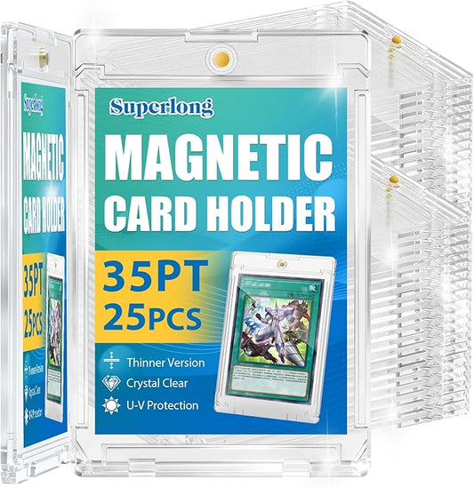 35PT Magnetic Card Holder, 25ct Upgraded One Touch Card Holders with U-V Protection, Hard Plastic Display Case with 2 Magnets Fit for MTG Sport Game Trading Baseball Football Collect Storage