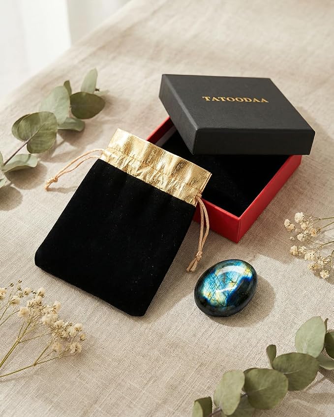 Natural Labradorite Palm Stone - Hand-Polished Oval Worry Stone for Anxiety & Stress Relief - Pocket Healing Crystals for Meditation, Reiki & Intuition - Unique Spiritual Gift for Crystal Collectors