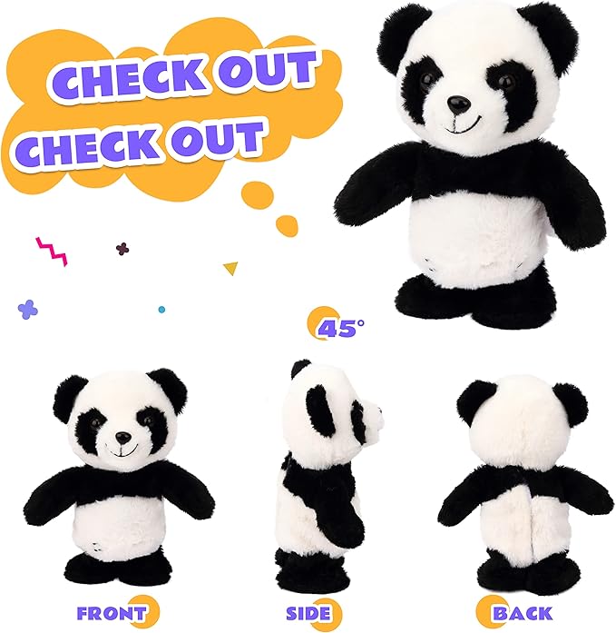 Easfan Talking Panda Repeats What You Say Electric Walking Singing Stuffed Animal Interactive Funny Plush Toy Musical Speaking Animated Toy Birthday for Kids Boys Girls, 8’’