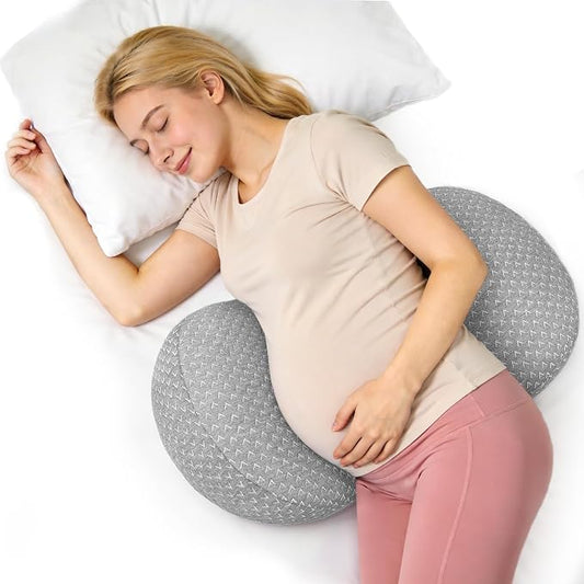 Pregnancy Wedge Pillow for Sleeping, Adjustable Maternity Pillow for Side Sleepers, Supports Back, Belly & Hip, Ideal for Pregnant Women, Bamboo Rayon Removable Cover, Grey (Plus)