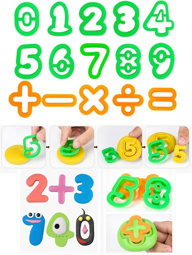 Kids Letter Molds Tools Set，Numeral Various Plastic Animal Molds for Creative Cutting (63 Pieces)