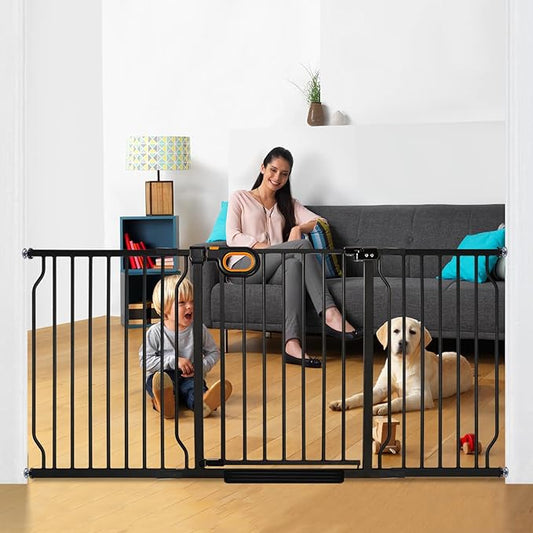 Extra Wide Baby Gate with Door Pressure Mounted 62.2-66.9 Inch,Child Dog Baby Safety Gates for Doorways,Walk Through Dog Gate Indoor for The House Kitchen Stairs No Drilling,Black