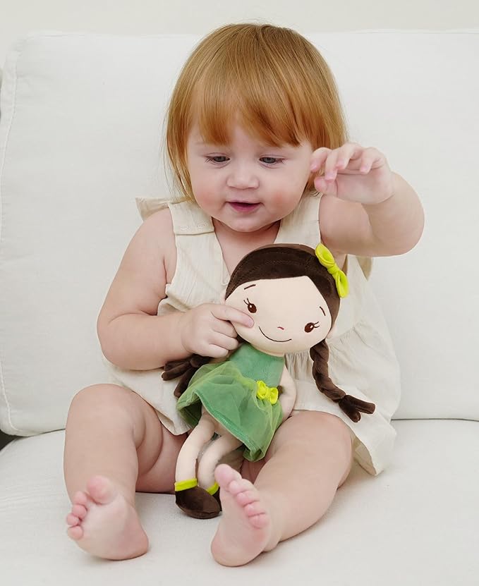 Soft Plush Baby Doll for Girls (12") - My First Baby Doll Gift for Girls, Toddlers & Infants, Machine Washable Rag Doll Toy - Forest Girl