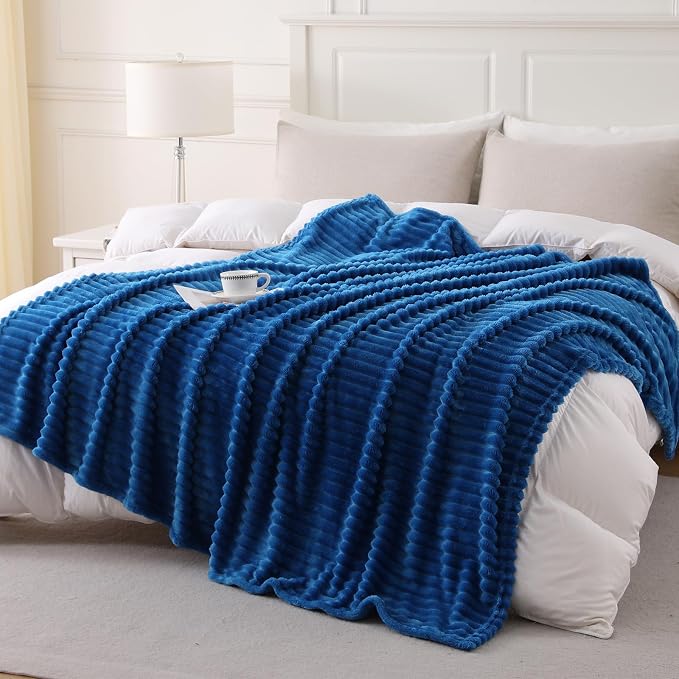 Classic Blue Throw Blanket for Couch Sofa 50"x60" Striped Design | Fleece Blankets Room Home Decor Lightweight Plush Soft Cozy Gifts for Women Mom