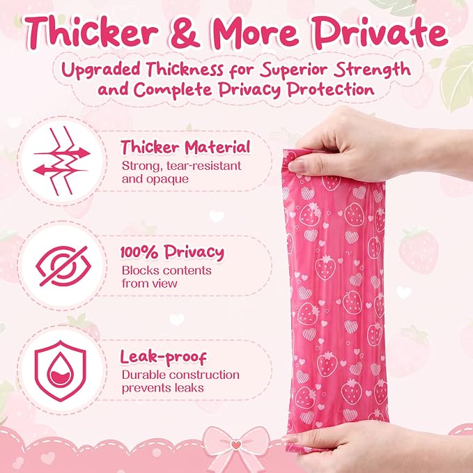 Eccliy 150 Pcs Sanitary Napkin Disposal Bags, 9.8''x5.9'' Thick Pink Strawberry Feminine Hygiene Waste Bags, Disposable Tampon Trash Bag for Women Privacy, Diaper Sack, Personal Care for Home Travel