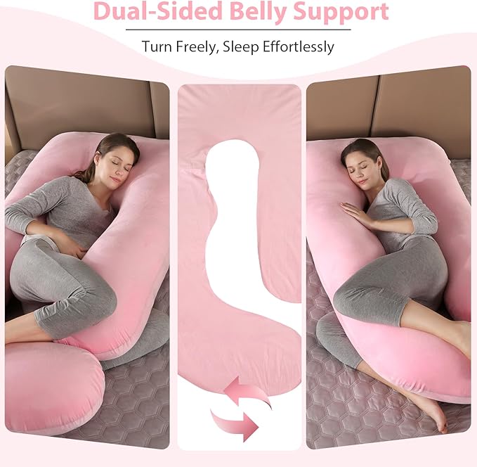 BATTOP Pregnancy Pillows for Sleeping- U Shaped Full Body Maternity Pillow, Pregnancy Pillow for Side Sleepers with Removable Cover, Supports Back, Hips, Belly & Legs (Pale Pink)