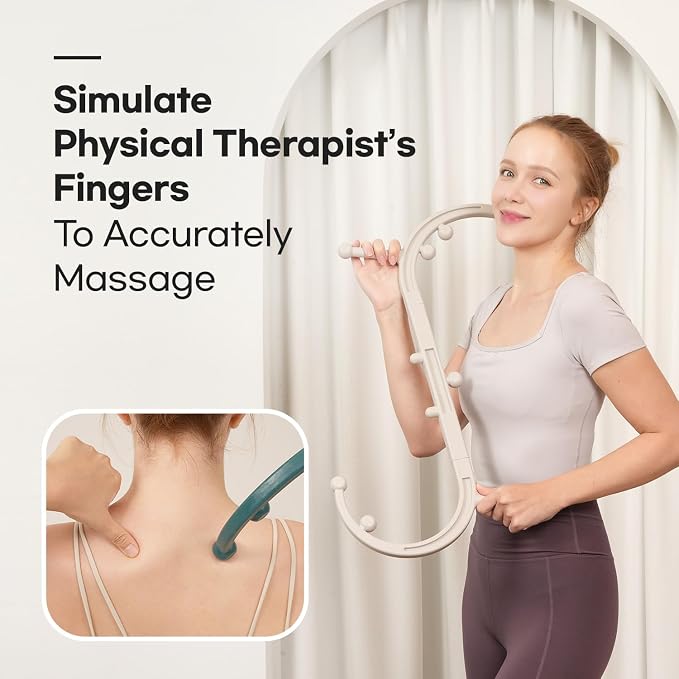 HuBDIC HubiCare Massage Stick, Trigger Point Cane, Body Deep Tissue, Handheld Back, Neck, Shoulder, Leg and Feet, Muscle Release Tool Self Massage Hook Cane for Women & Men (Beige)