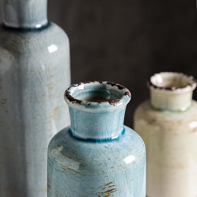 CwlwGO- Ceramic Vase Set of 3, Small Flower Vases for Home Decoration, Modern Farmhouse Decor, Living Room Kitchen Table Centerpieces, Shelf, Mantel, Fireplace and Entrance Decorations-Multicolor.