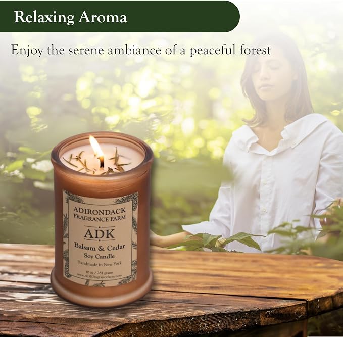 Adirondack Fragrance & Flavor Farm Balsam & Cedar Scented Candle 10 Oz | Proudly Poured in The USA, Natural Aromatherapy Wax for Relaxation, Home Décor, Kitchen, Gift and Living Spaces