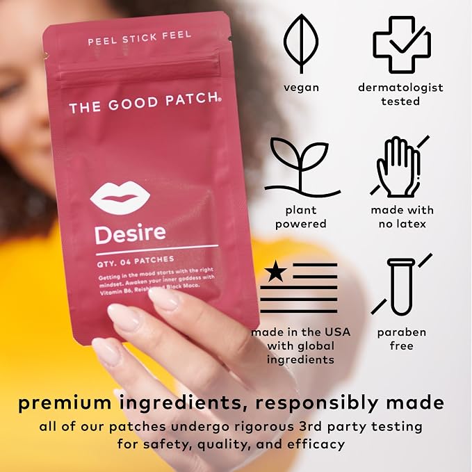 The Good Patch Desire Sexual Wellness Patches, Get in the Mood, Natural with Vitamin B6, Reishi, Black Maca, Plant Powered Wearable Wellness, Botanical and Vitamin (8 Total Patches)