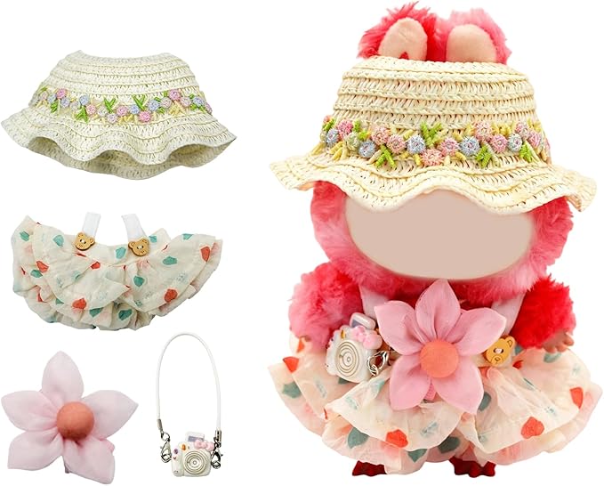 17cm Doll Clothes, Bear Outfits for Clothes Set, Premium Fashion Dolls Keychain Accessories, Faking Animal Style Outfit Jumpsuit (White)