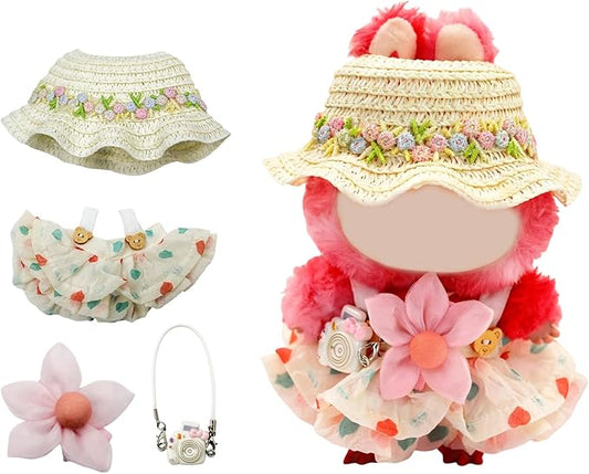 17cm Doll Clothes, Bear Outfits for Clothes Set, Premium Fashion Dolls Keychain Accessories, Faking Animal Style Outfit Jumpsuit (White)