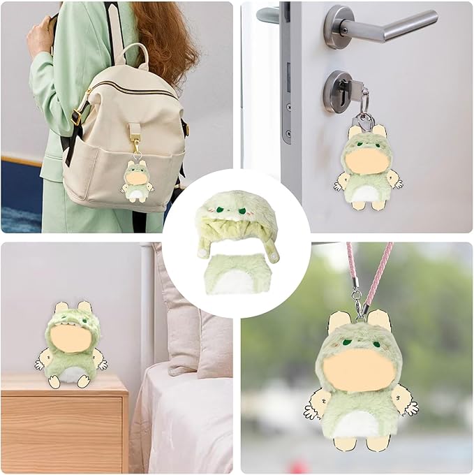 17cm (6.7 Inch) Doll Clothes – Soft Plush Animal Jumpsuit for Mini Keychain Dolls, Green Dinosaur Costume Outfit, Collectible Display Gift (Doll Not Included) (Green Dino 3D)