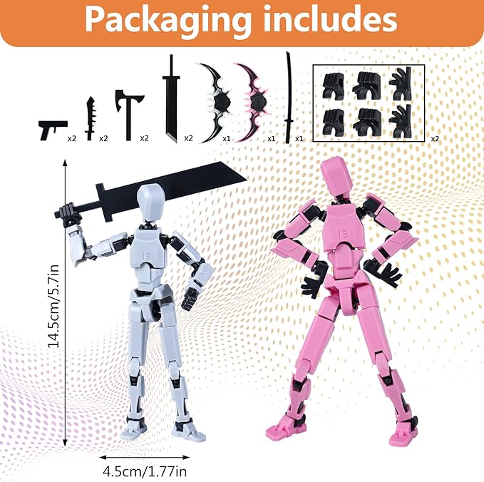 Action Figure Set, Model 13 Action Figure Multi-Jointed Movable,Gift Box Packaging, a Great for Loved Ones and Friends. (Pink + Grey)
