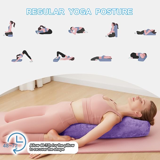 Yoga Bolster Pillow for Restorative & Yin Yoga - Meditation Pillow with Velvet Cover - Rectangular