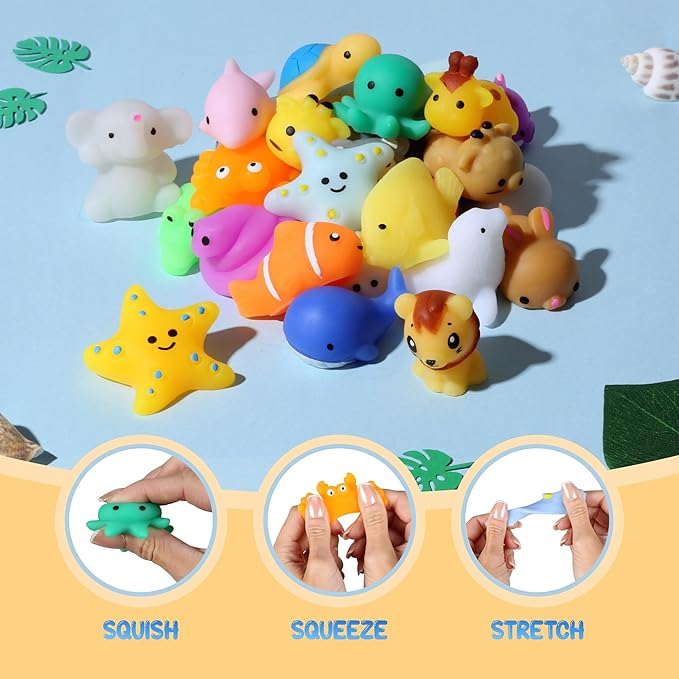 Sea & Safari Squishy Toys 50pcs – Collectible Mochi Fidget Toys in Blind Bags | Sea & Land Animal Shapes | Storage Tote, Playmat, Collector’s Guide | Party Favors, Sensory, Classroom Prizes