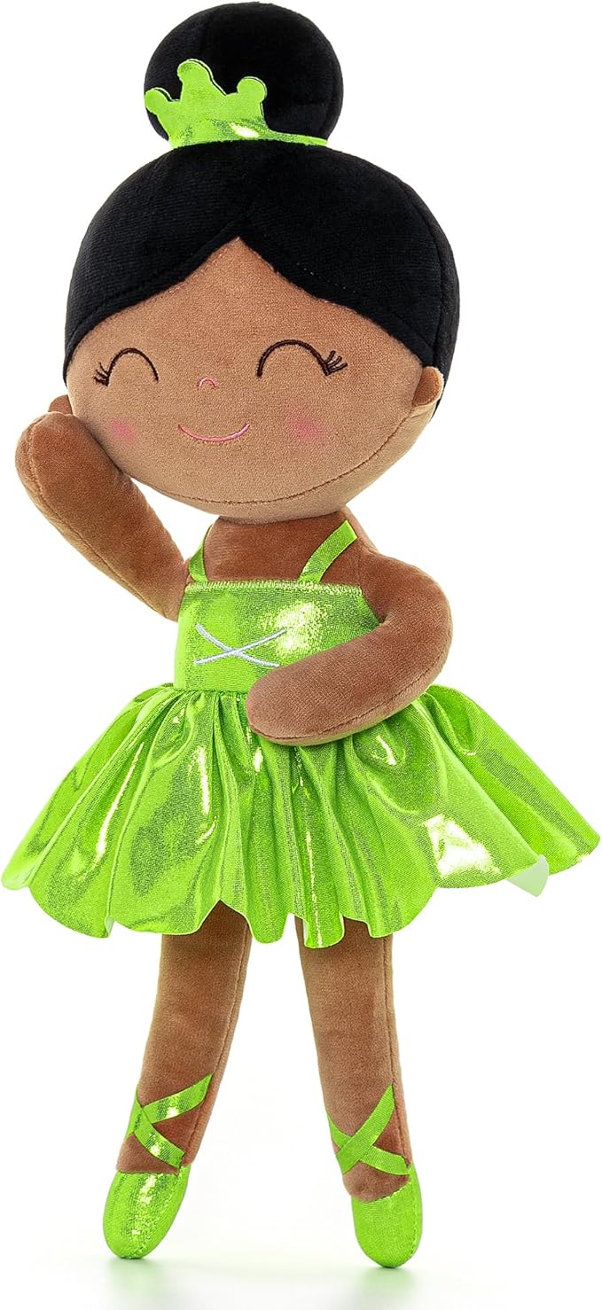 Gloveleya Baby Doll Ballerina Girl Gift Ballerina Plush Soft Doll Colorful Haze Gold Ballet Series-Green 13 Inch with Gift Box