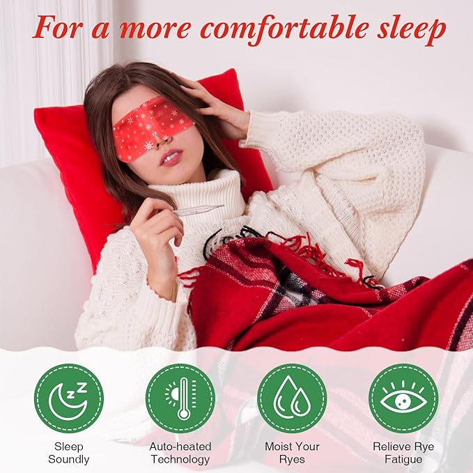 Demissle 96 Pack Christmas Steam Eye Masks Bulk for Dry Eyes Disposable Eyes Masks Cover Self Heating Red and Green Moist Heat Eyemasks Holiday Warm Eye Compress Gift for Women Home Office Travel